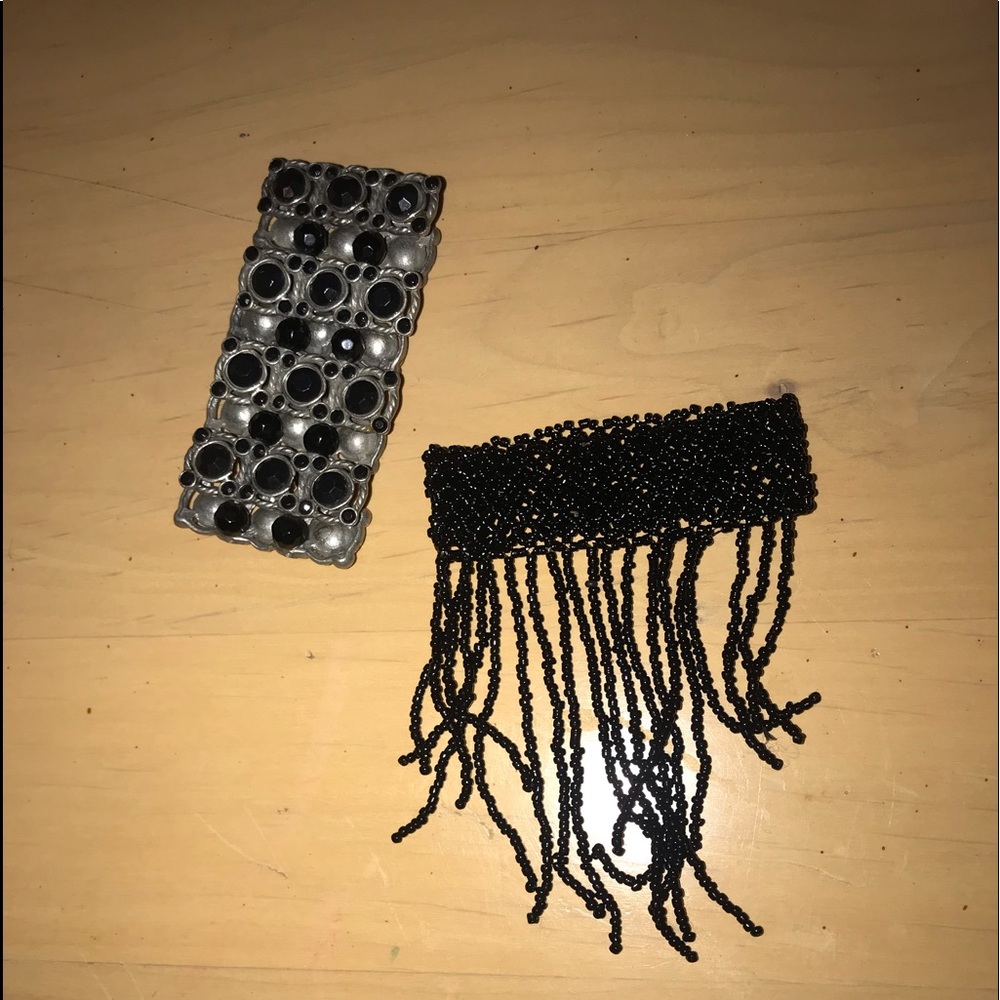 Women stretch bracelets! Black with fringe and other is black gems and silver